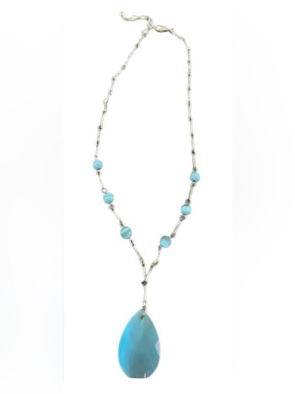 Vintage Avon silver toned blue moon glow glass beaded necklace